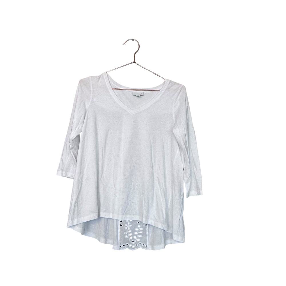 J Jill White Cotton Modal V-Neck Top with Eyelet - XS